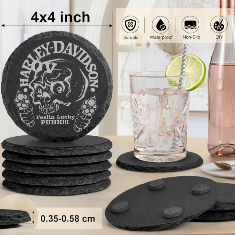 Harley Davidson slate coaster set of 2